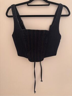White Fox, Dark Denim Corset Crop Top - Women Tops